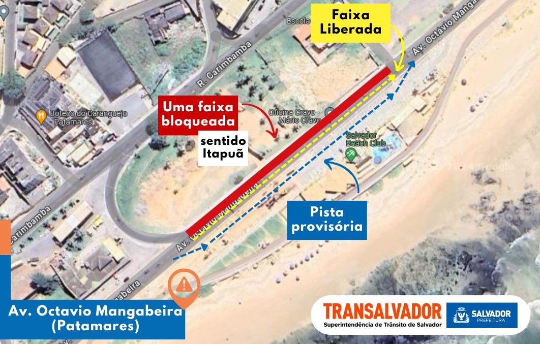 Trânsito será parcialmente bloqueado em trecho da Av. Octávio Mangabeira, em Patamares