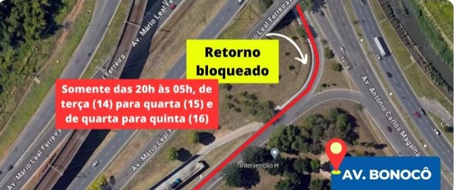 Retorno para a Av. Bonocô será bloqueado durante duas noites