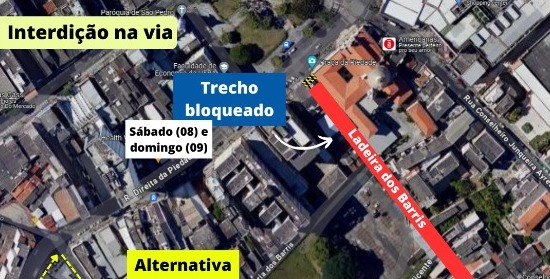 Rua do Centro da cidade será bloqueada no fim de semana