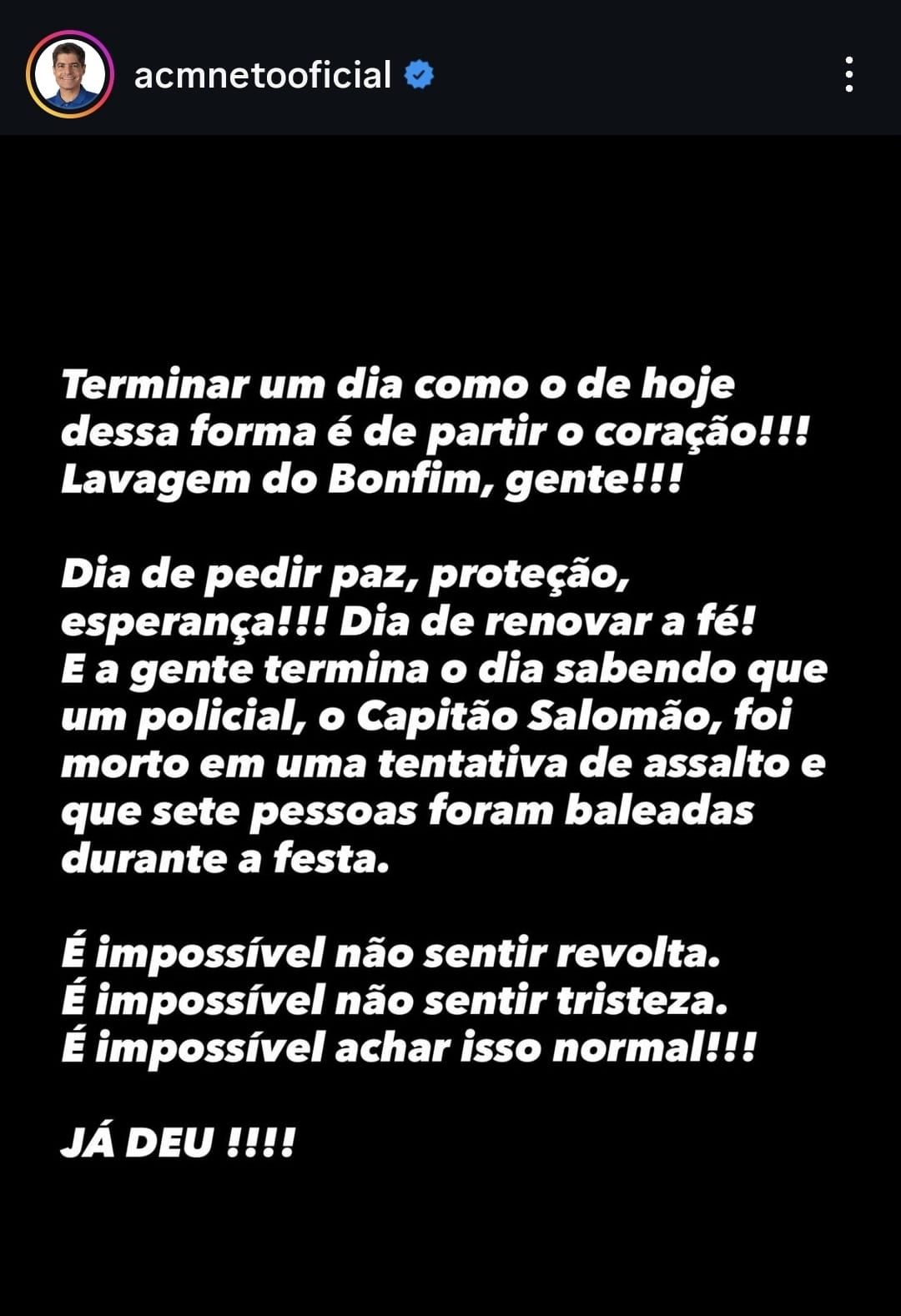 ACM Neto lamenta violência na Lavagem do Bonfim e diz 