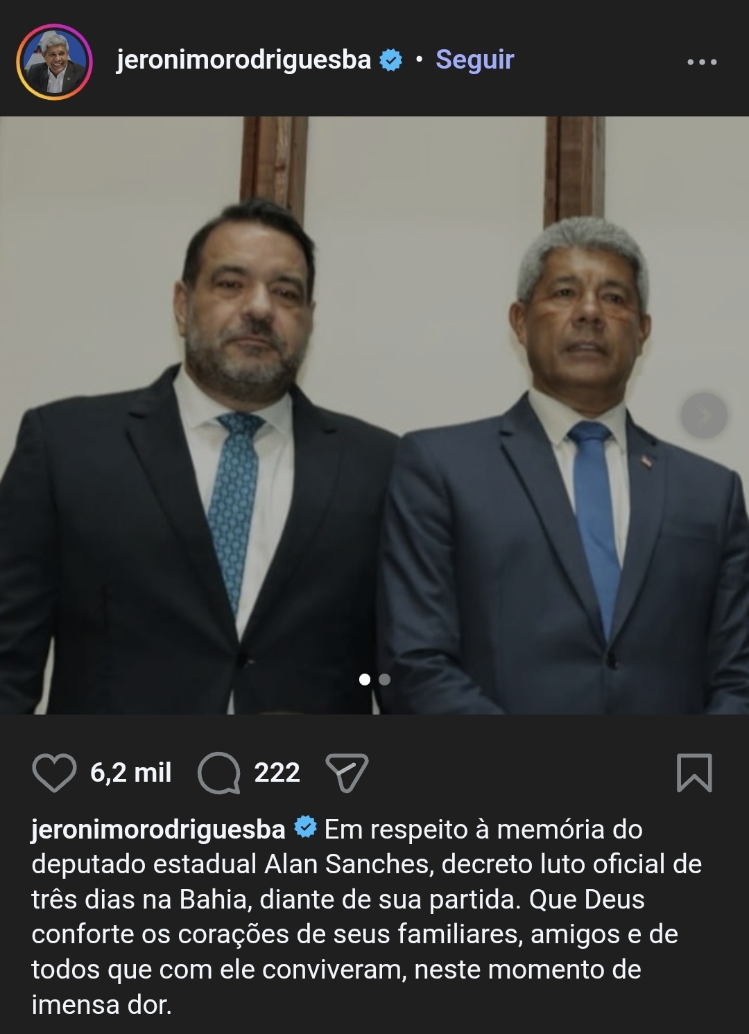 Governo da Bahia decreta luto oficial de três dias pela morte do deputado Alan Sanches