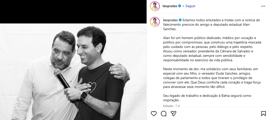 Leo Prates lamenta morte de Alan Sanches e elogia dedicação ao serviço público