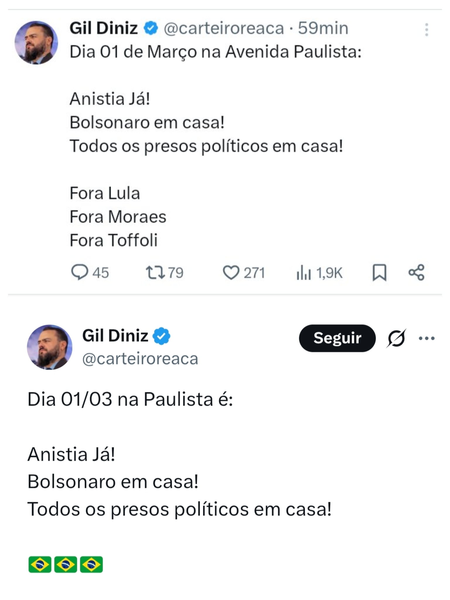 Deputado Gil Diniz apaga convocação e remove críticas a ministros do STF