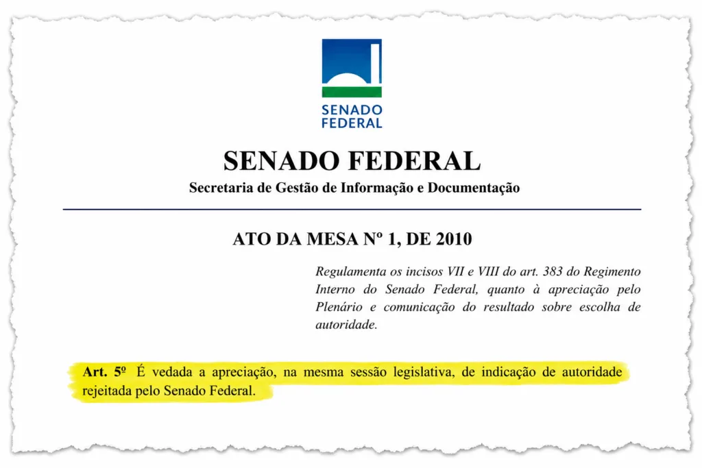 Regimento do Senado impede nova análise de Messias