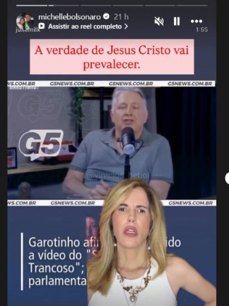 Michelle Bolsonaro compartilha vídeo de Garotinho sobre festas de Vorcaro