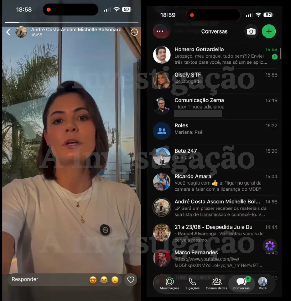 Print acidental em vídeo de reconciliação revela contato de ex-assessor de Michelle Bolsonaro com jornalista de site alinhado ao PT