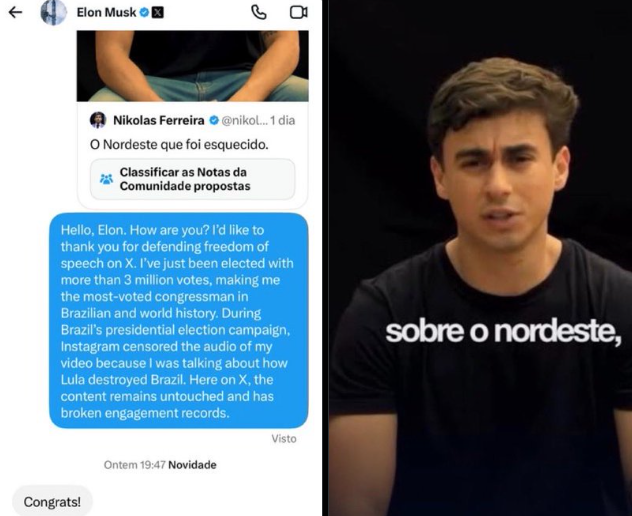 Elon Musk reconhece Nikolas Ferreira por vídeo do Nordeste