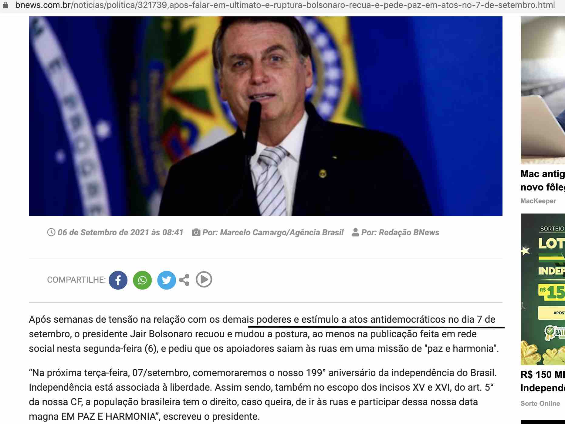 É FAKE! Bolsonaro não estimulou atos antidemocráticos 