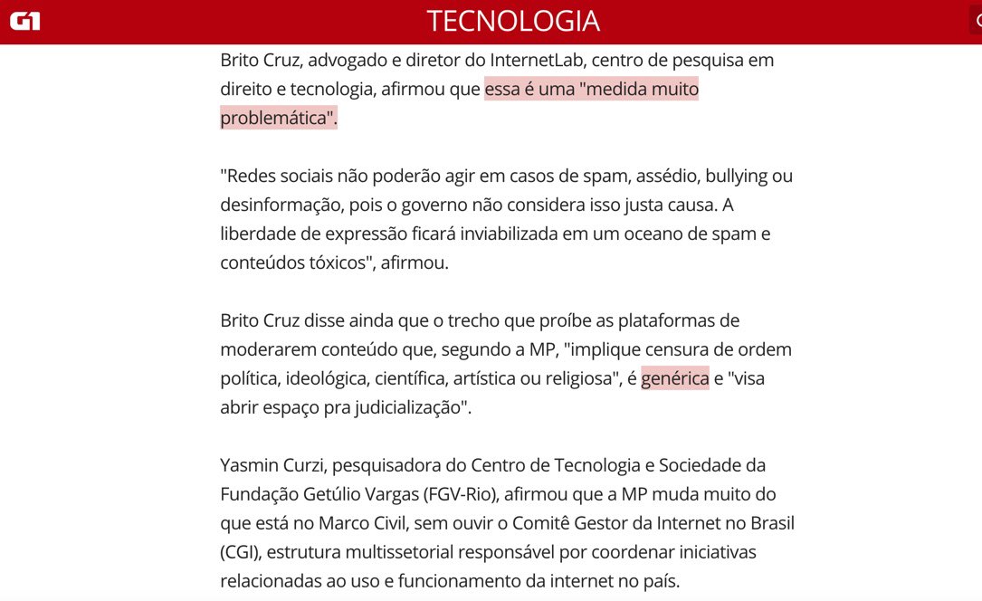 Como é? Consultor do G1 diz que liberdade de expressão ficará inviável após MP do Marco Civil